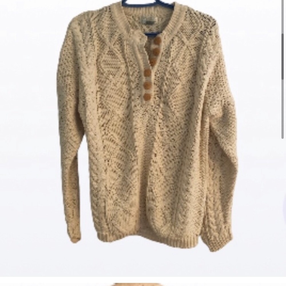 Vintage FISHERMAN Ivory Cable-knit Size Large Drop shoulder sweater